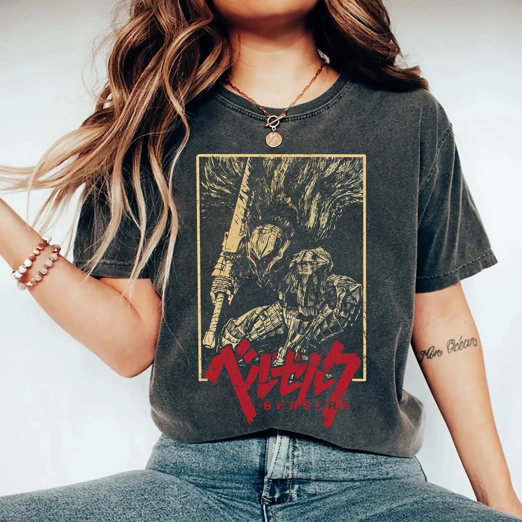 Berserk Guts Armor Shirt | Guts Black Swordsman Tee, 90s Vintage Anime Graphic, Manga Panel Merch, Anime Fan Gift