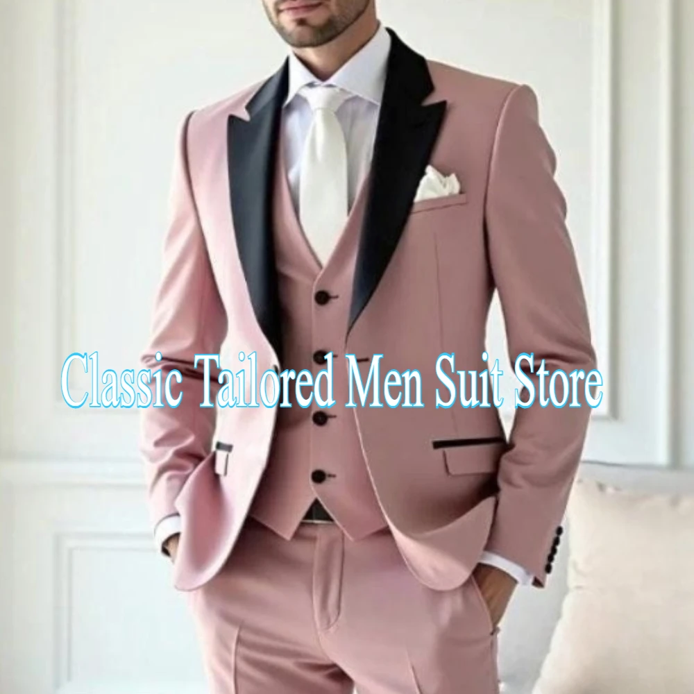 

Mens Suits Slim Fit Back Vent Groomsmen Wedding Tuxedos Three Pieces Blazers Notched Lapel Prom Suit (Jacket+Vest+Pants)