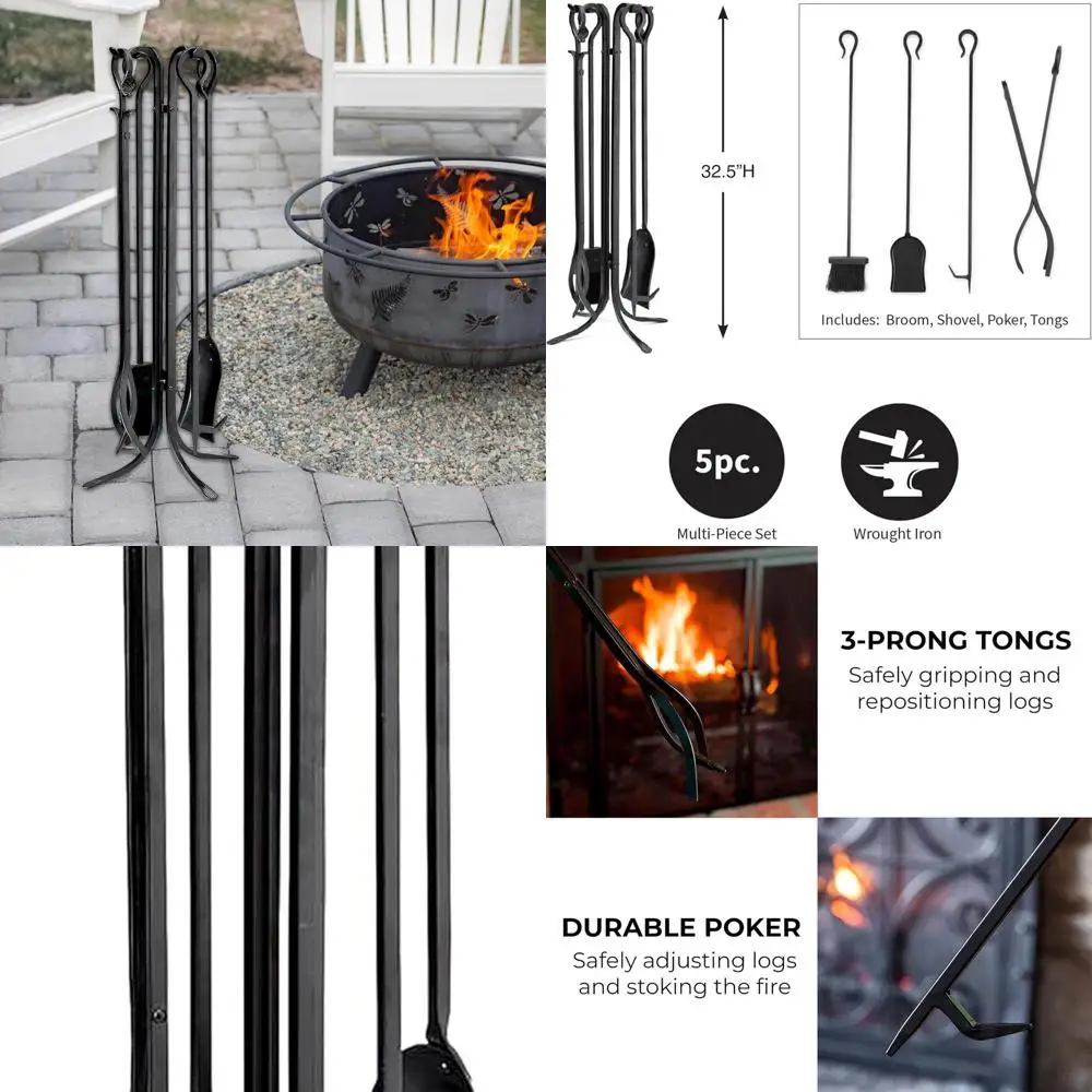 

32.5 Handcrafted Iron Fireplace Tools with Wrought Iron Handles for Indoor and Outdoor Use