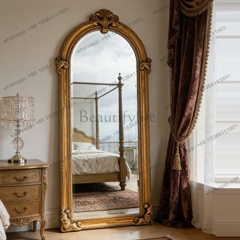 

French art carved frame retro floor mirror home living room entrance full-length mirror