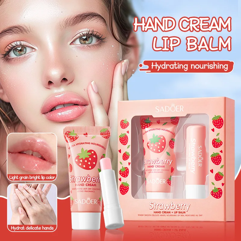 

2pcs/Set SADOER Avocado Hand Cream Lip Balm Skin Care Sets Moisturizing Plump Lips Lipstick Lip Plumper Hands Skin Care Products