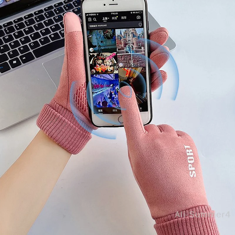قفازات مبطنة بالصوف قفازات عصرية للخريف والشتاء قفازات دافئة فروي لطيفة قفازات كاملة الأصابع قفازات نسائية رياضية خارجية #6