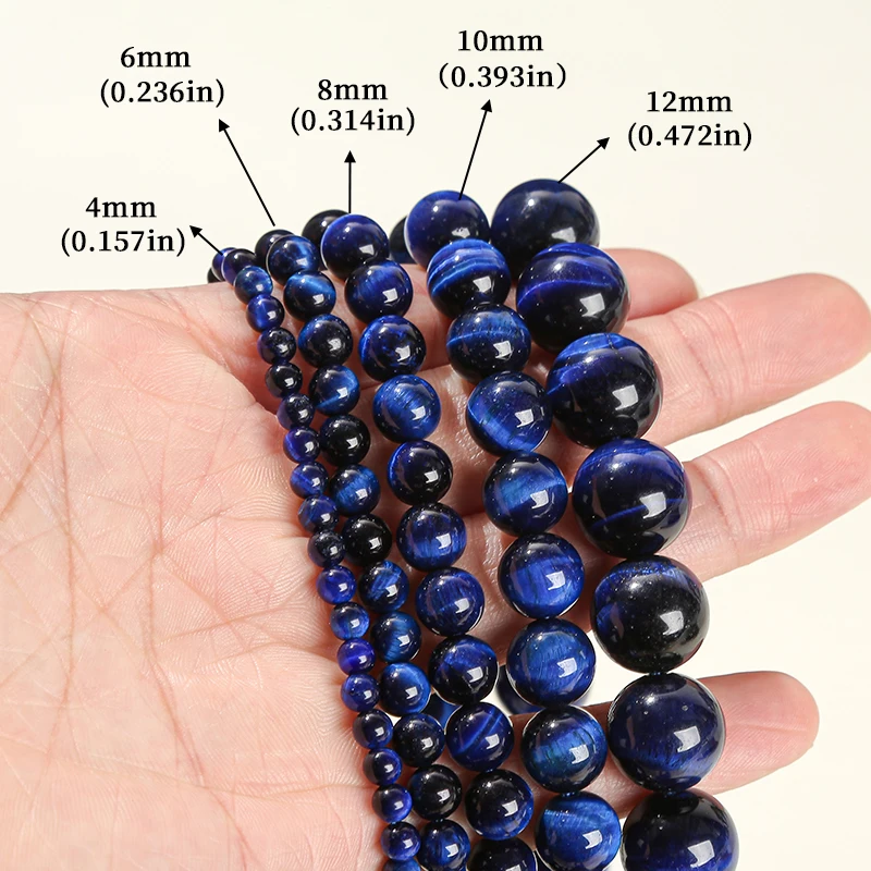 Natural Stone Dyed Color Blue Tiger Eye Round Loose Gemstone Beads For Jewelry Making Diy Bracelet Necklace Accessories 15\'\'