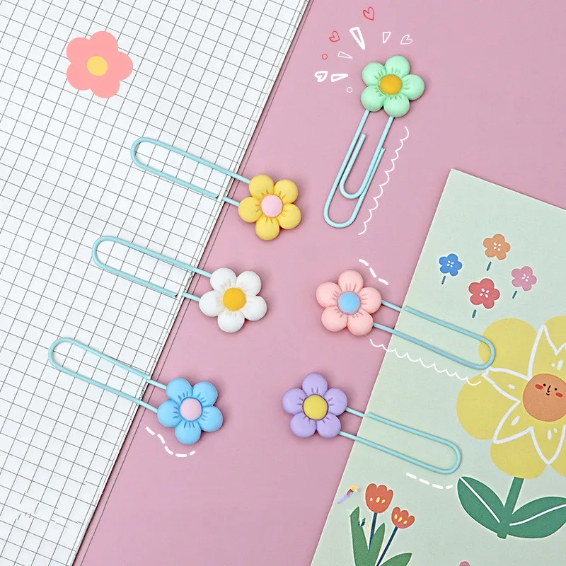 10PCS Flower Paper Clips Cute Office Stationery For Document Marking Bookmark Holders Desk Organization Office School Supplies - view 4