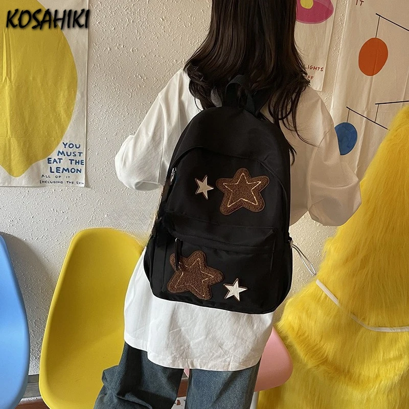 

Vintage Girls Star Flocking Backpacks Fashion Y2k Aesthetic Casual Students Backpack Women All Match Simple Schoolbags Trendy