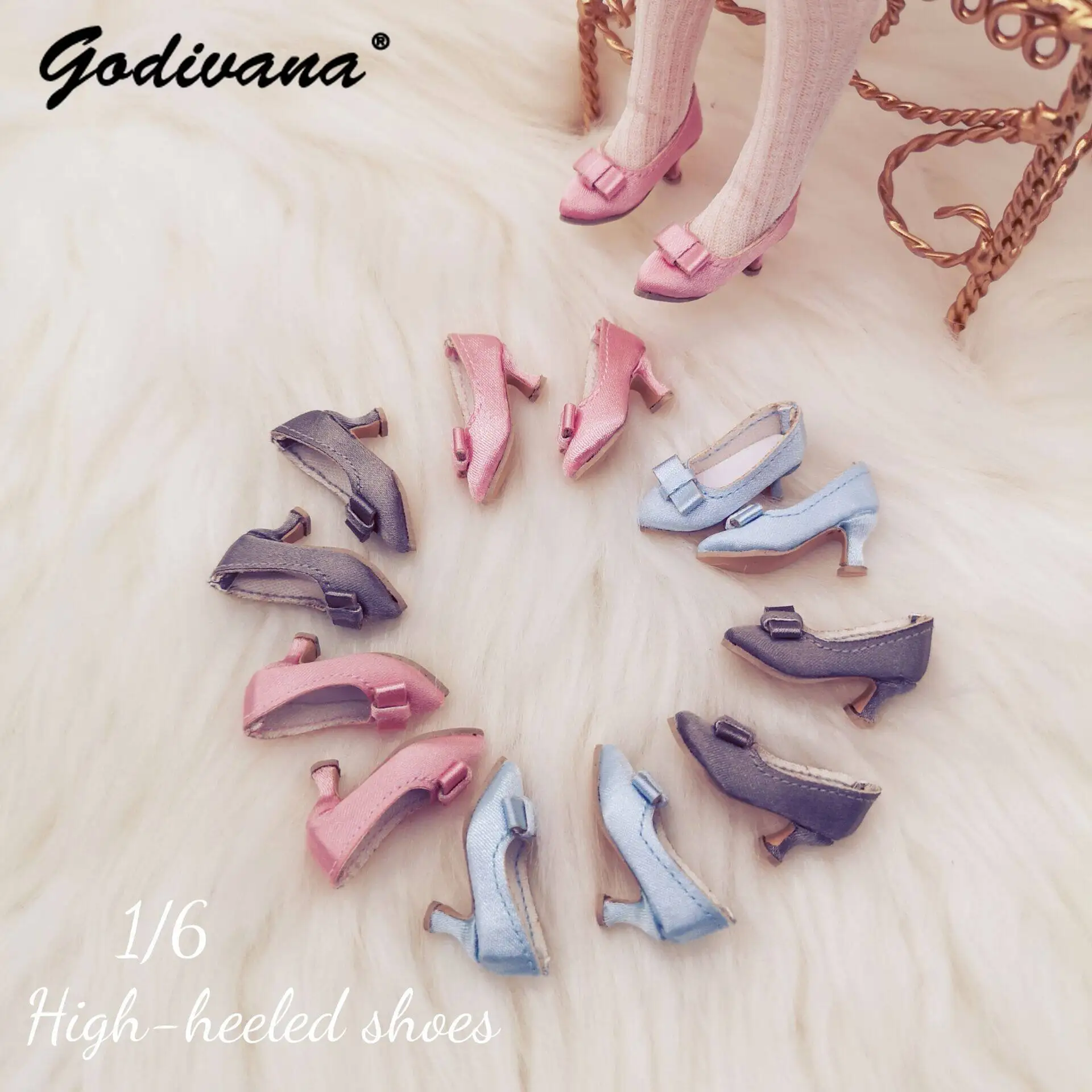 Exquisite Blythe Azone Ob24 27 BJD Doll High Heels Elegant Bow Decor Satin Pumps Vintage Versatile Doll Shoes for Blythe Doll
