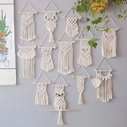 Macrame tapeçaria de parede pendurado corda algodão borla mão tecida boêmio tapeçaria geométrica arte bonita sala estar varanda decoração