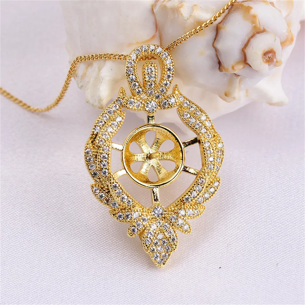 14K Gold Injection Empty Bracket Plated K Gold Craftsmanship Delicate Grass Pattern Pendant Temperament Women DIY Accessories