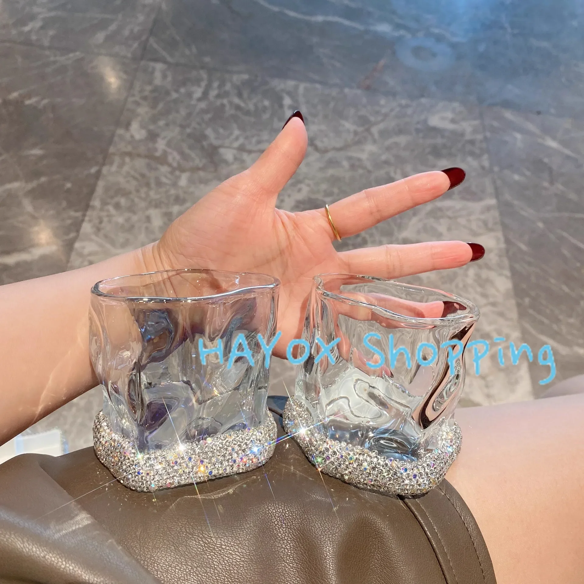 

Special-shaped Twist Glass Twisted Glass Mug High Beauty Diamond Inlaid Home Colorful Irregular Glass Cup Trendy European Style