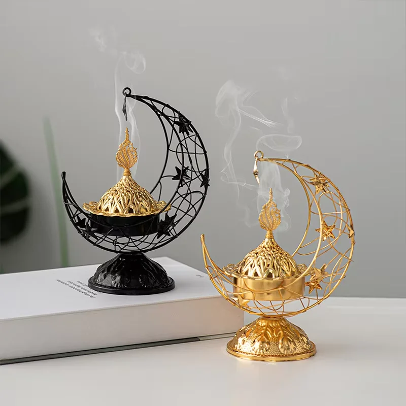 

Muslim Ramadan Handheld Crescent Metal Incense Burner Mubarak Festival Gift Happy Ramadan Decoration for Home