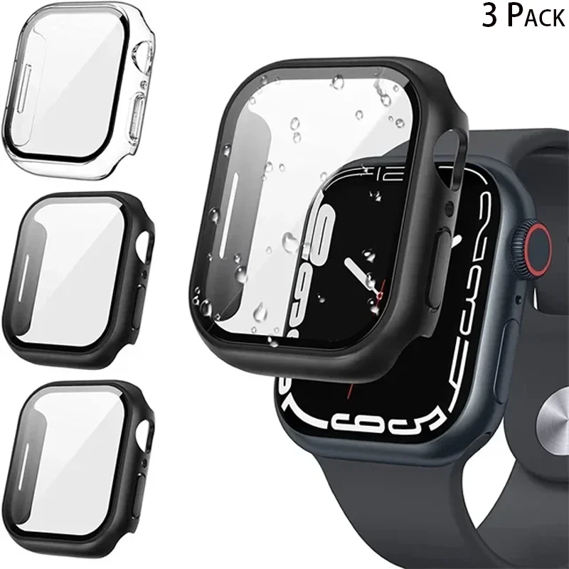 3 Pack Tempered Glass Cover for Apple Watch Screen Protector Case 9 8 7 6 5 4 3 SE 40MM 41mm 46mm 45mm 10 42mm 38mm Accessories