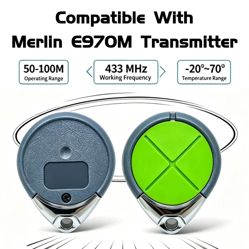 Compatible With Merlin E970M Garage Door Remote E945 E950 Security+ 2.0 Roller Door Gate Operator Opener 433MHz Rolling Code
