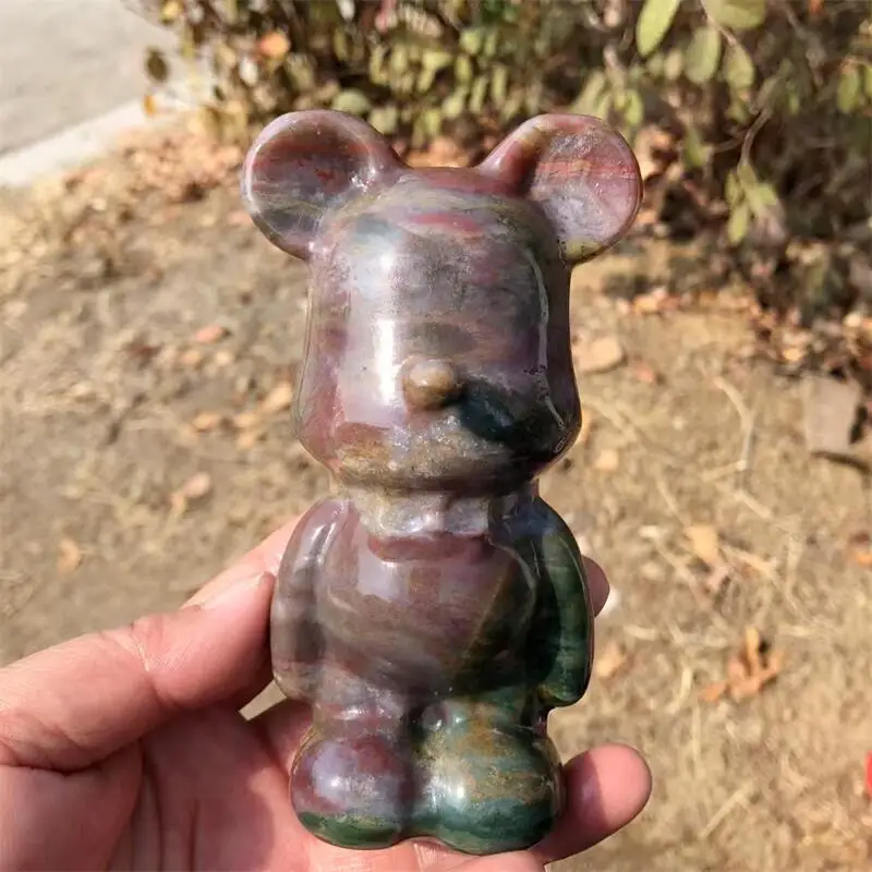 

Natural Ocean Jade Cartoon Bear Carving Crystal Healing Stone Creative Holiday Gifts For Kids Home Decor 1pcs