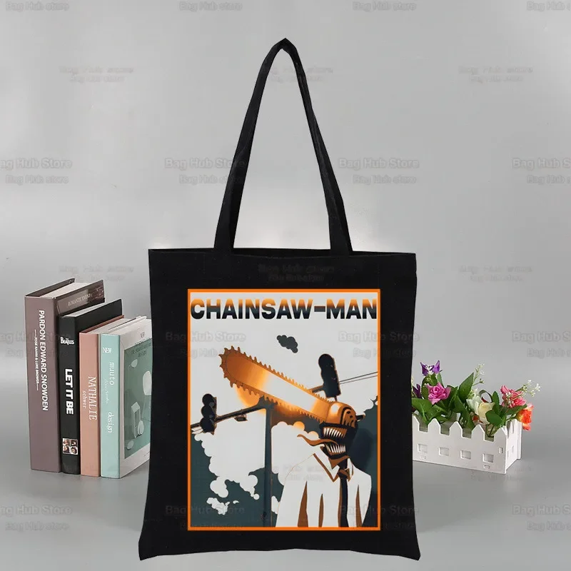 Anime Chainsaw Man Manga Black Canvas Bag Large Capacity Makima Pochita Denji Storage Handbag Shoulder Bag Tote Student Bookbag