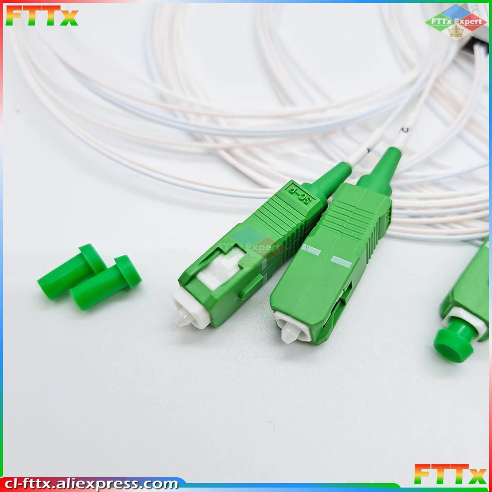 Hoge Kwaliteit Fiber Optische Plc Splitter Sc Apc 1 : 2 Mini Stalen Buis Type 1X2 0.9Mm Fiber Opitc Splitter Sc/Apc Connector