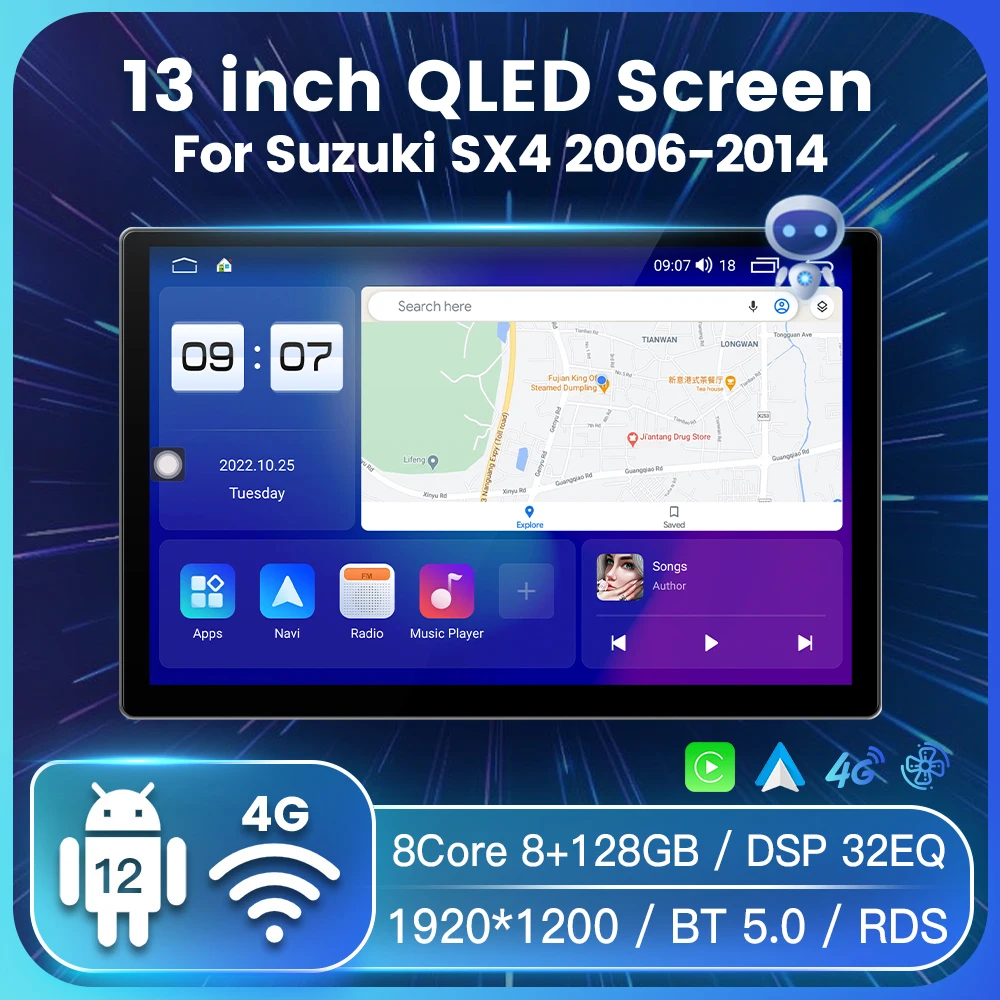 

13" Big QLED Screen Android 12 Car Radio For Suzuki SX4 2006-2013 Fiat Sedici 2005-2014 Multimedia Video Player 2 Din Carplay BT