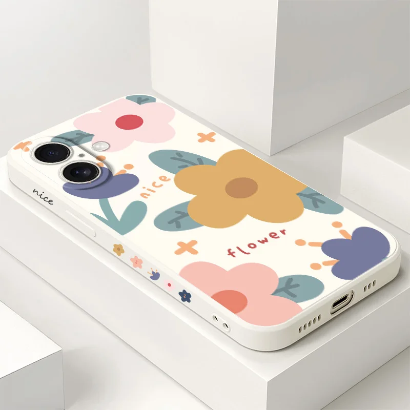 

Round Flowers Phone Case For iPhone 16 16e 15 14 13 12 11 X XR XS Plus Pro Max Mini Silicone Cover