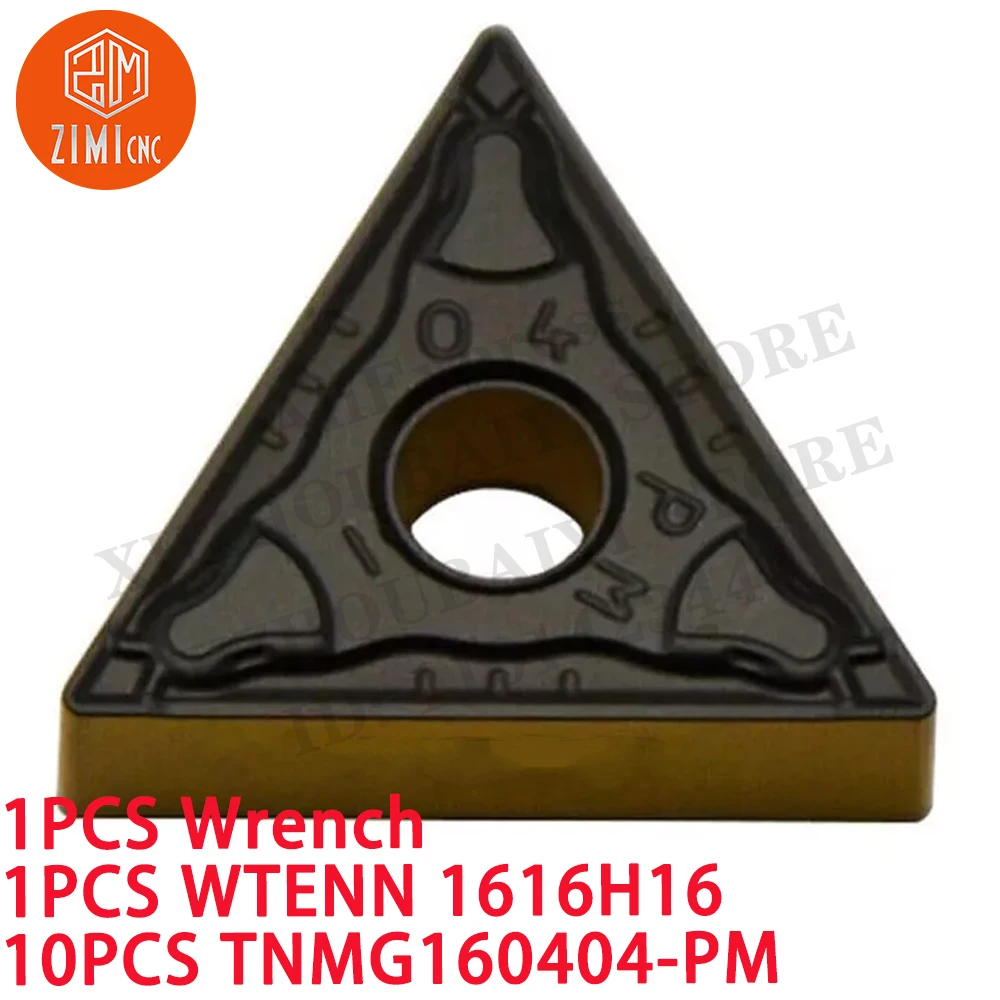 1 قطعة WTENN 1616H16 حامل أداة تحويل CNC مقاس 16 مم + 10 قطع TNMG160404-PM إدخالات كربيد التحويل مخرطة معدنية ميكانيكية أداة قطع