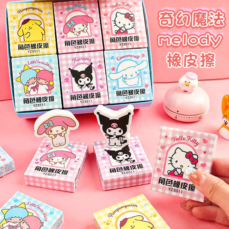 6 pcs Sanrio Eraser Blind Box Kawaii My Melody Kuromi Creative Rubber Eraser Children's Office Supplies Gift Stationery