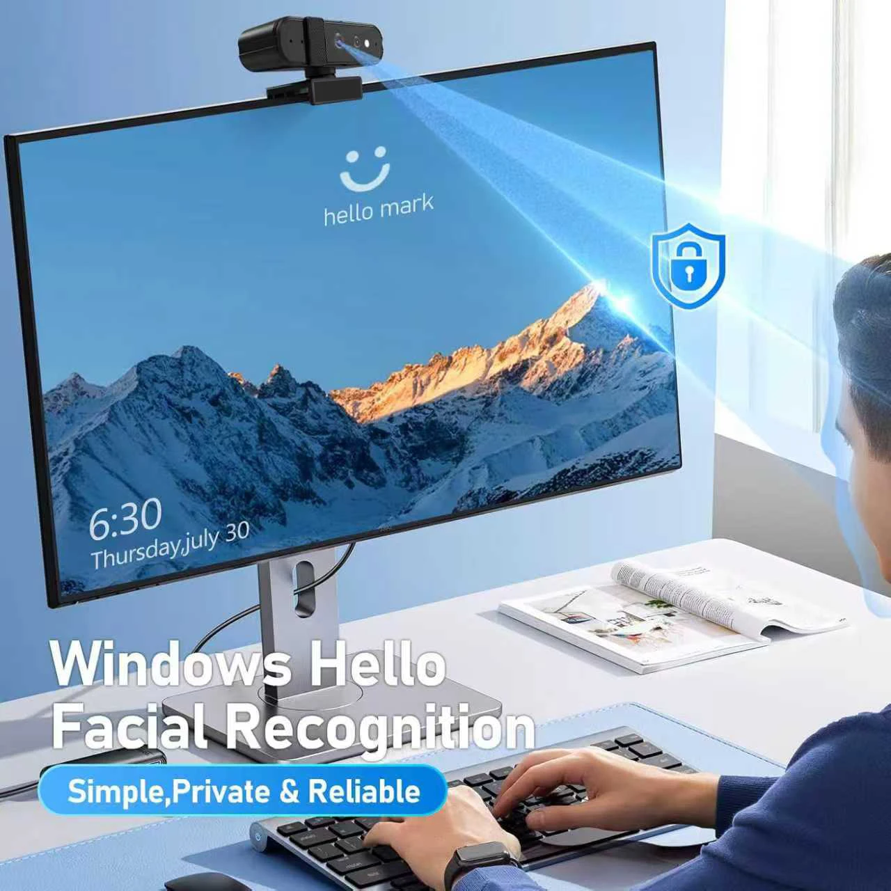 1080P Full HD Windows Hello Face ID Webcam with ENC Microphone & Privacy Cover for PC/Laptop/Desktop & Windows 10/11/12