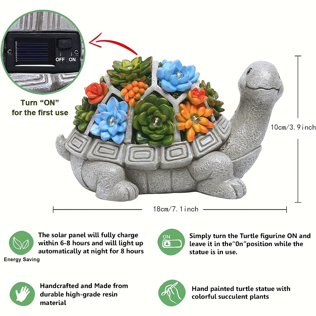 التماثيل الشمسية في الهواء الطلق السلاحف مع أضواء LED حديقة السلاحف تمثال مع الزهور العصارية حديقة الحديقة فناء شرفة ساحة زخرفة