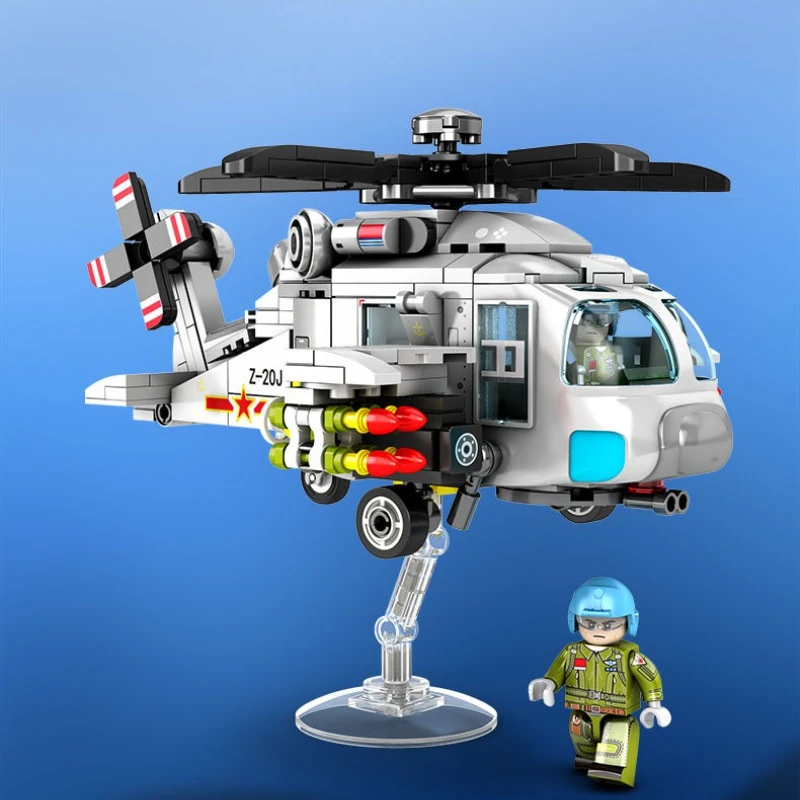 Bloc de construction d'hélicoptère 20 d'architecture militaire version Q, modèle d'ornement, Puzzle pour enfants, bricolage, Collection d'assemblage, cadeau pour garçon