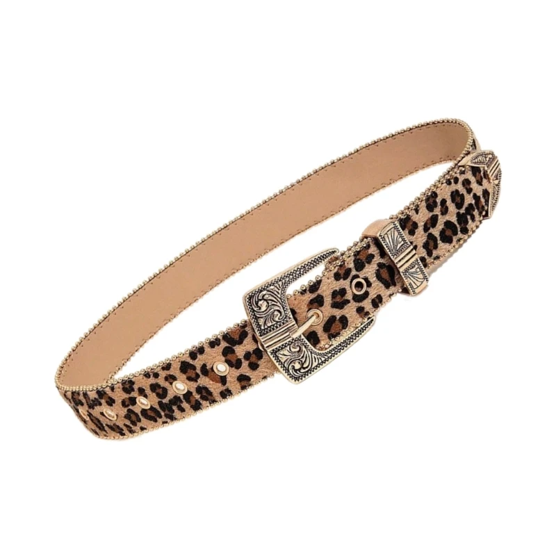 Popular Belt Elegant Engraved Buckle Belt Leopard Print Waistband for Shorts