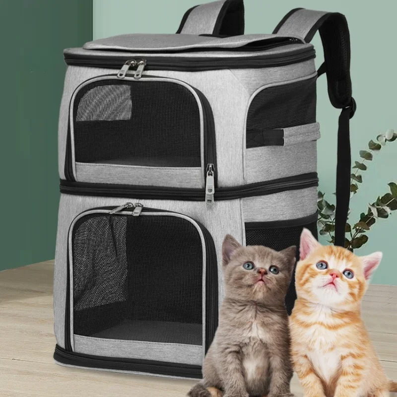 

Fashion Shoulders Cat Backpack Double Space Cat Basket Ventilation Cat Transport Crate Versatile Practical Carrying Bag for Cats