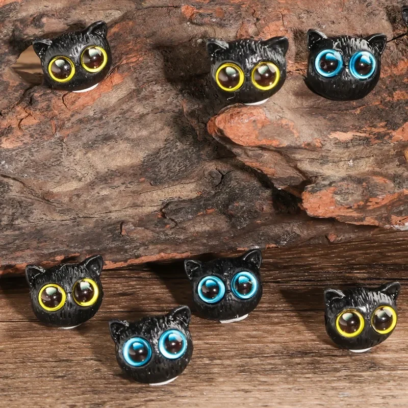 Perles de tête de chat 3D pour bricolage, bracelet fait main, collier, dessin animé, grands yeux, théâtre, outils conseillers, bijoux, accessoires exécutifs, 10 pièces