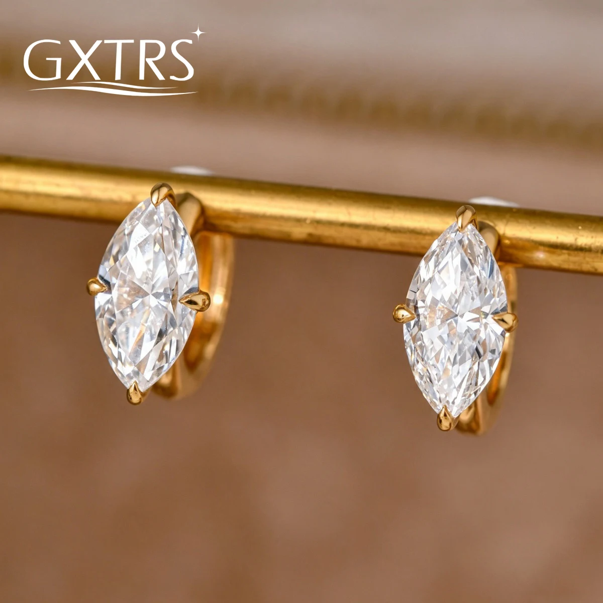 GXTRS 1CT Marquise Cut Moissanite Hoop Earrings For Women S925 Silver 5*10mm Lab Diamond Wedding Ear Stud Fine Jewelry Certified