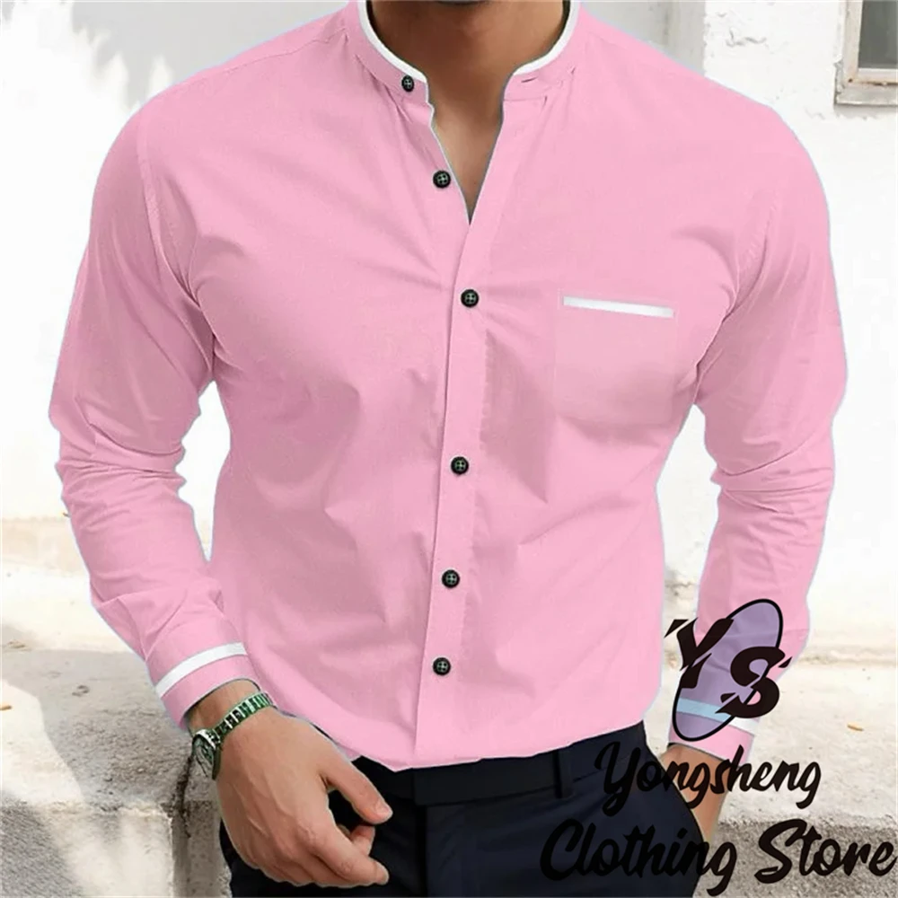 Men's Long Sleeve Shirts Plain Shirts Fashionable High Quality Men's Tops Blue White Pink Green Red Extra Large Size Clothing