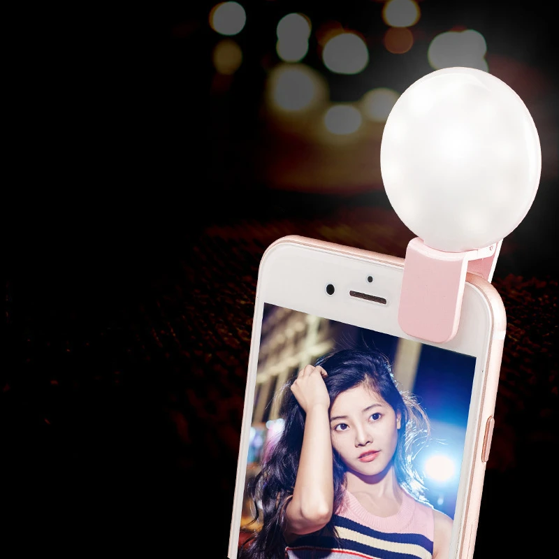 Anillo de luz LED para Selfie para teléfono móvil, portátil, Mini, duradero, práctico, tres torchas de atenuación, círculo, Clip de fotografía, luz de relleno