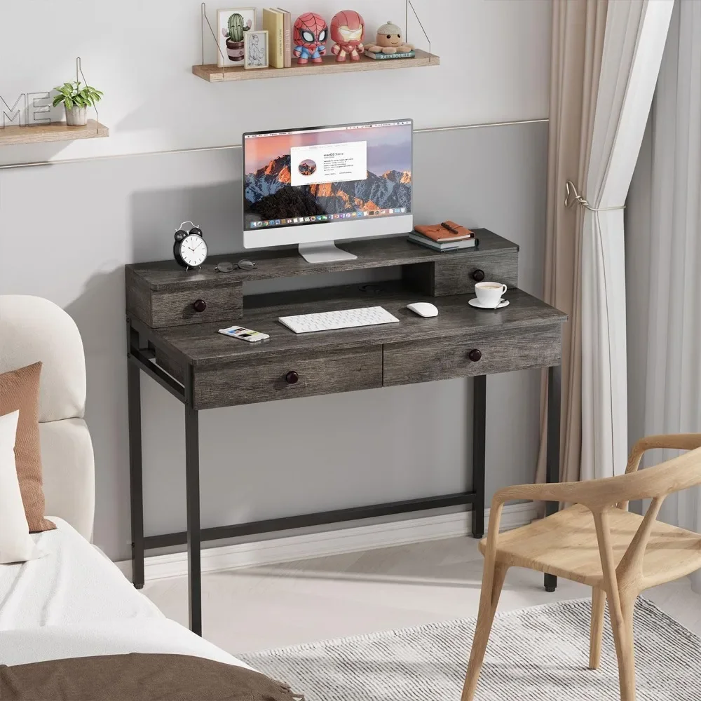 Elephance Small Computer Desk with Monitor Stand 39.37