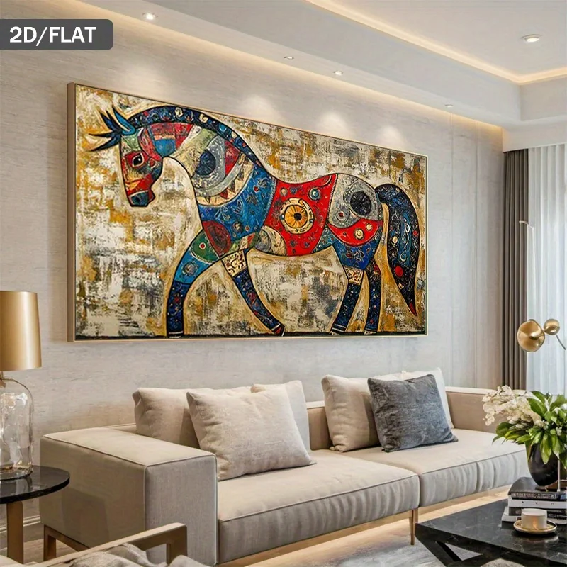 

2D Flat, Modern Abstract Poster Prints of A Horse, Frameless Canvas Art Designed for Wall Decor in Living Rooms, Bedrooms