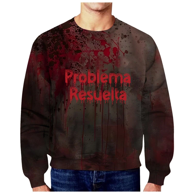 Halloween Terror Sweaters Men Sweatshirts 3D Printed Pullovers Mens Sweatshirt Long Sleeve Casual Designer Clothes Blood Pattern