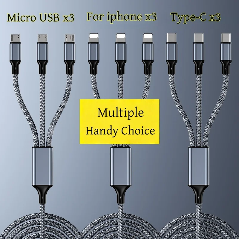 Schnellladekabel Multi-Ladekabel Nylon-Umflochtenes Mehrfach-USB Universelles 3-in-1 Ladekabel-Adapter mit Typ-C Micro
