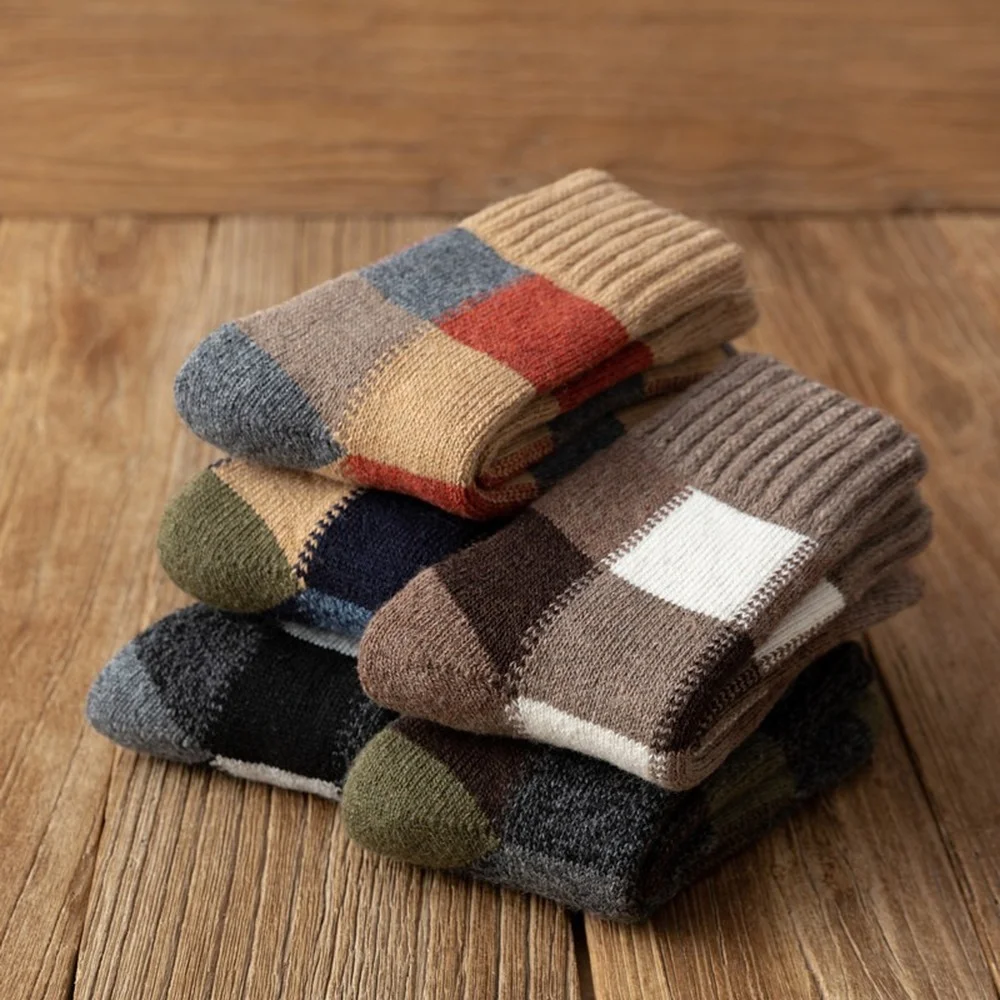 5 Pairs New Autumn and Winter Thicken Warm Men Wool Socks Pure Color Ethnic Imitation Mink Cashmere Casual Men Socks