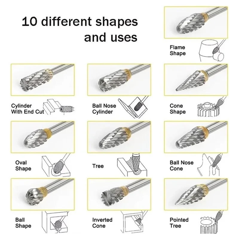 ABZL Carbide Burr Set Compatible Rasp Bits Accessories For Woodworking Drilling Metal Carving Engraving Polishing