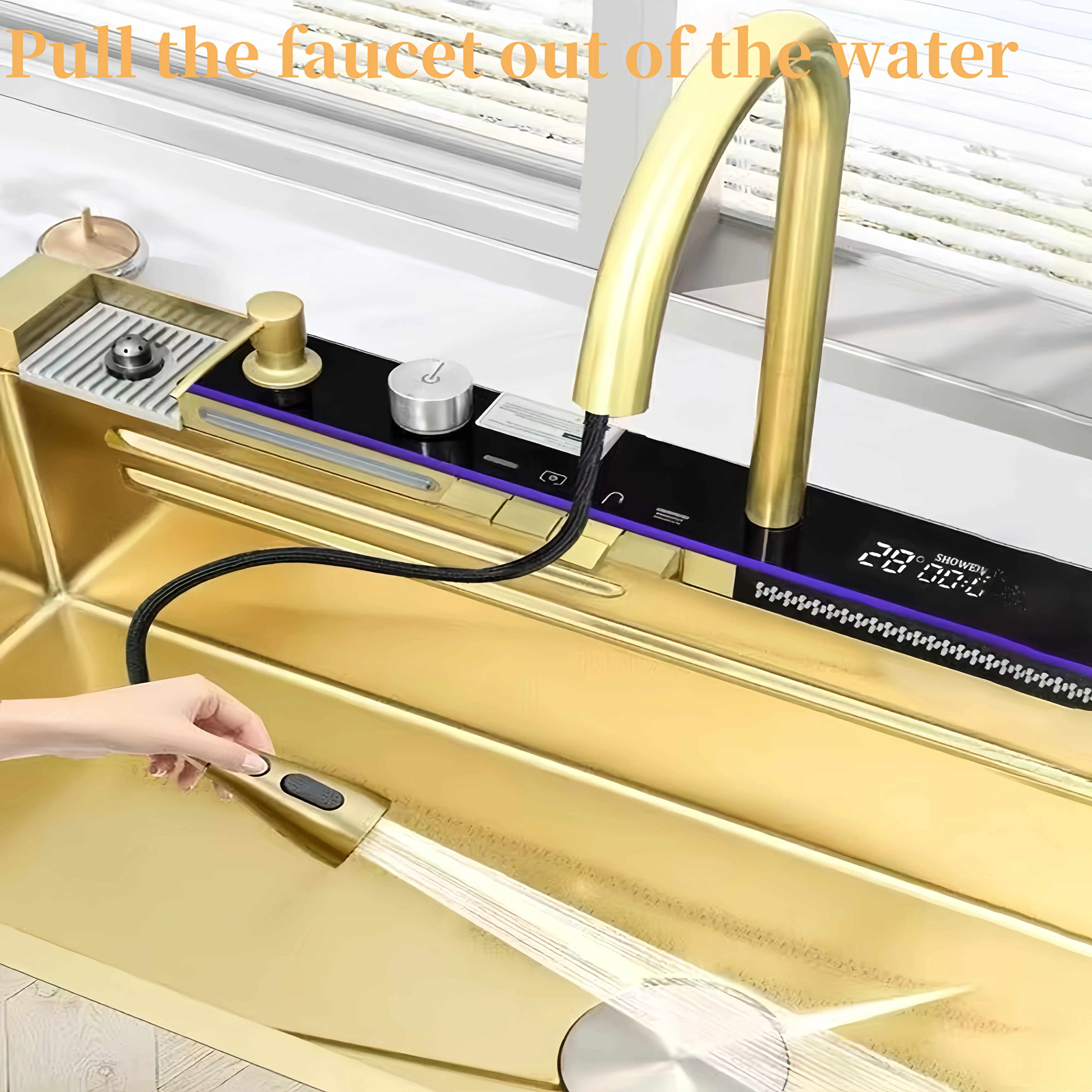 Luxury Workstation Kitchen Sink – Stainless Steel Undermount with Adjustable Partitions, Waterfall Faucet & Pull-Out Sprayer
