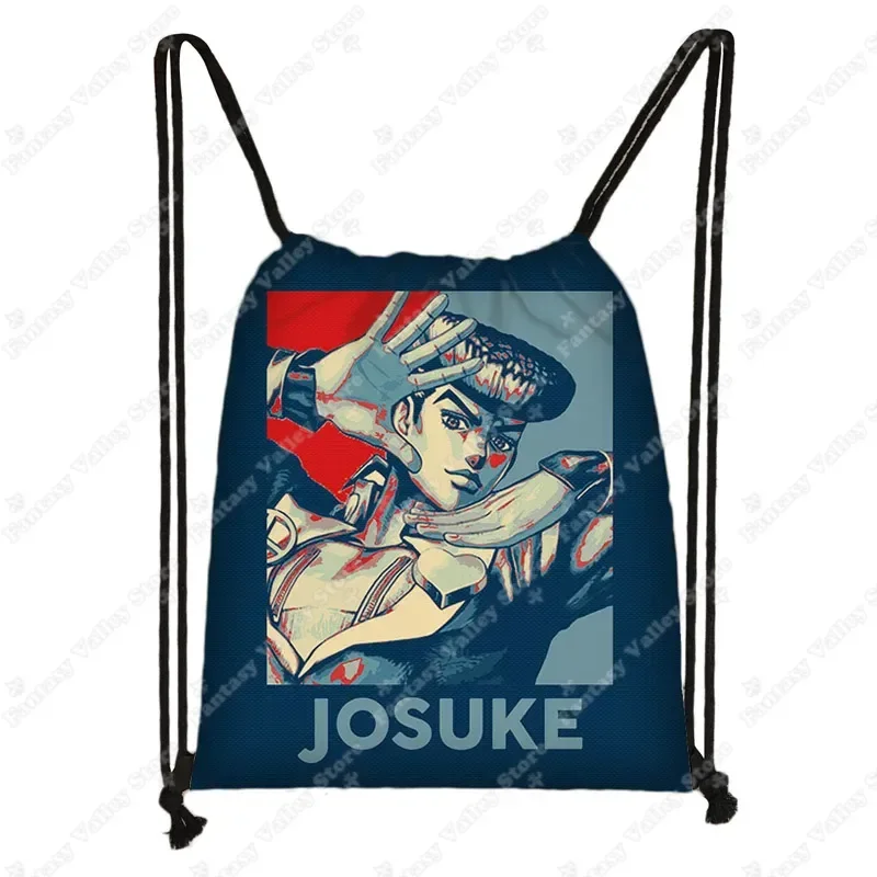 Anime Jojo Bizarre Adventure Print Backpacks Kujo Kira Yoshikage Joestar Killer Queen Drawstring Bag Harajuku Storage Bags Gift