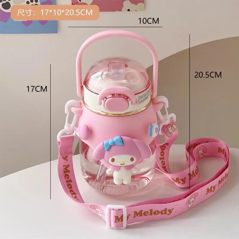 Sanrioed Kawaii Anime My Melody Cinnamoroll Cute Cartoon Kuromi Hello Kittys Small Belly Water Cup Children Straw Water Bottle