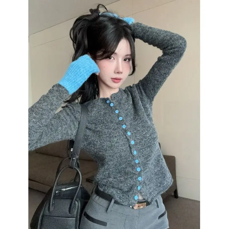 Fake Two Piece Knitted Cardigan Women's Autumn and Winter Mohair Lazy Style Sweater Base Sweater High-end Top Female Clothing