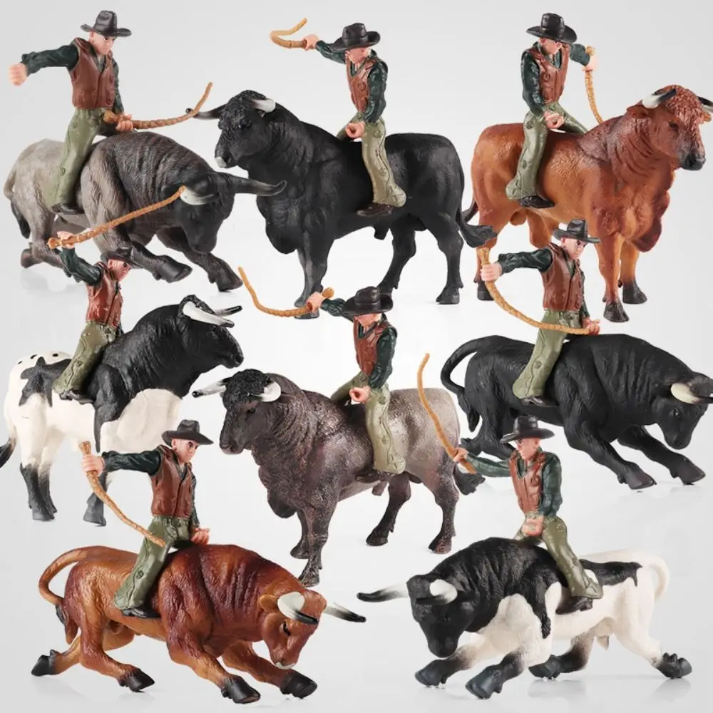 1 Set Simulated Bullfighting Rider Model Micro Landscape Scene Model Accessories Bull Trainer Figurine Home Decoration Crafts