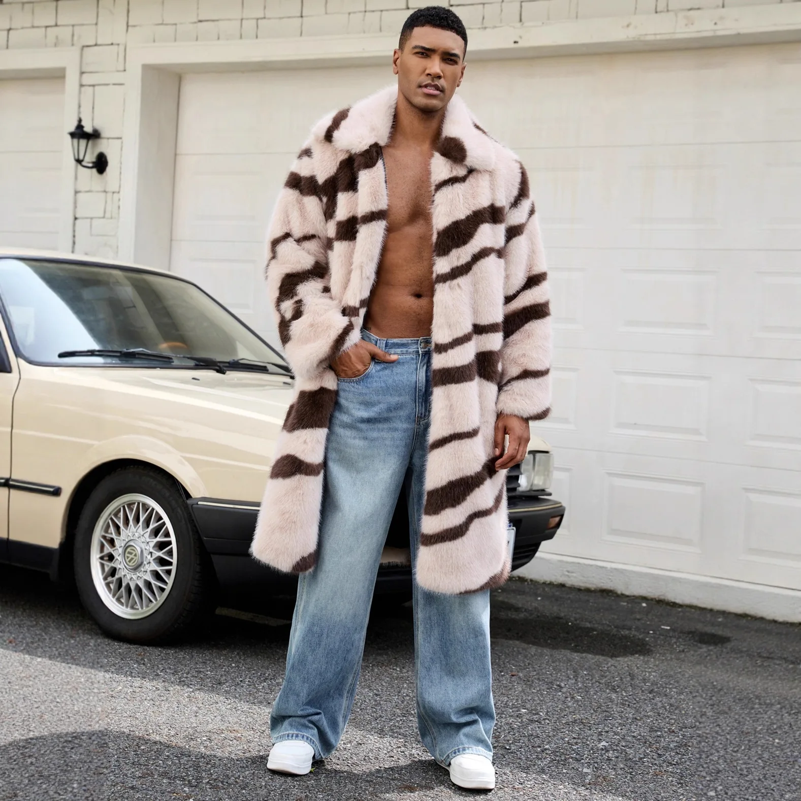 

Европейско-американские новые модные мужские повседневные модные цветные свободные пальто с отложным воротником и длинными рукавами из искусственного меха, мужская одежда