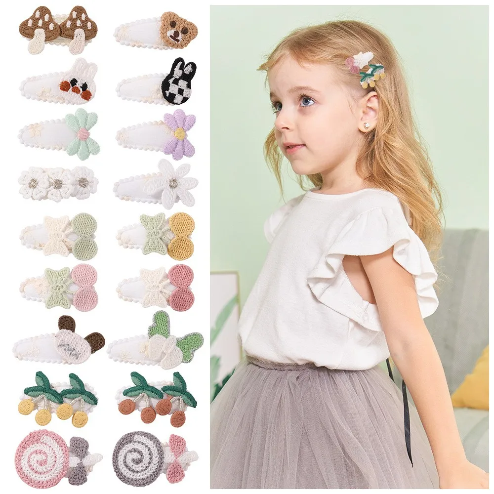 60pc/lot Baby Floral Hair Clips Wool knit Hairpins Crochet Barrettes Girls Cartoon Fruit Cherry Hairpin Kid Mushroom Hair Clips