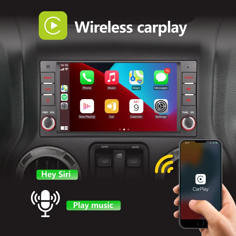 Car Radio with Wireless Carplay Android Auto for Jeep Wrangler Dodge Chrysler with 7