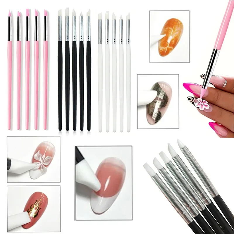 30Set 5Pcs Silicone Nail 3D Gel Polish Brushes Pen Tip Dotting Polish Professional DIY Manicure Drawing Beauty Cosmetics Tools