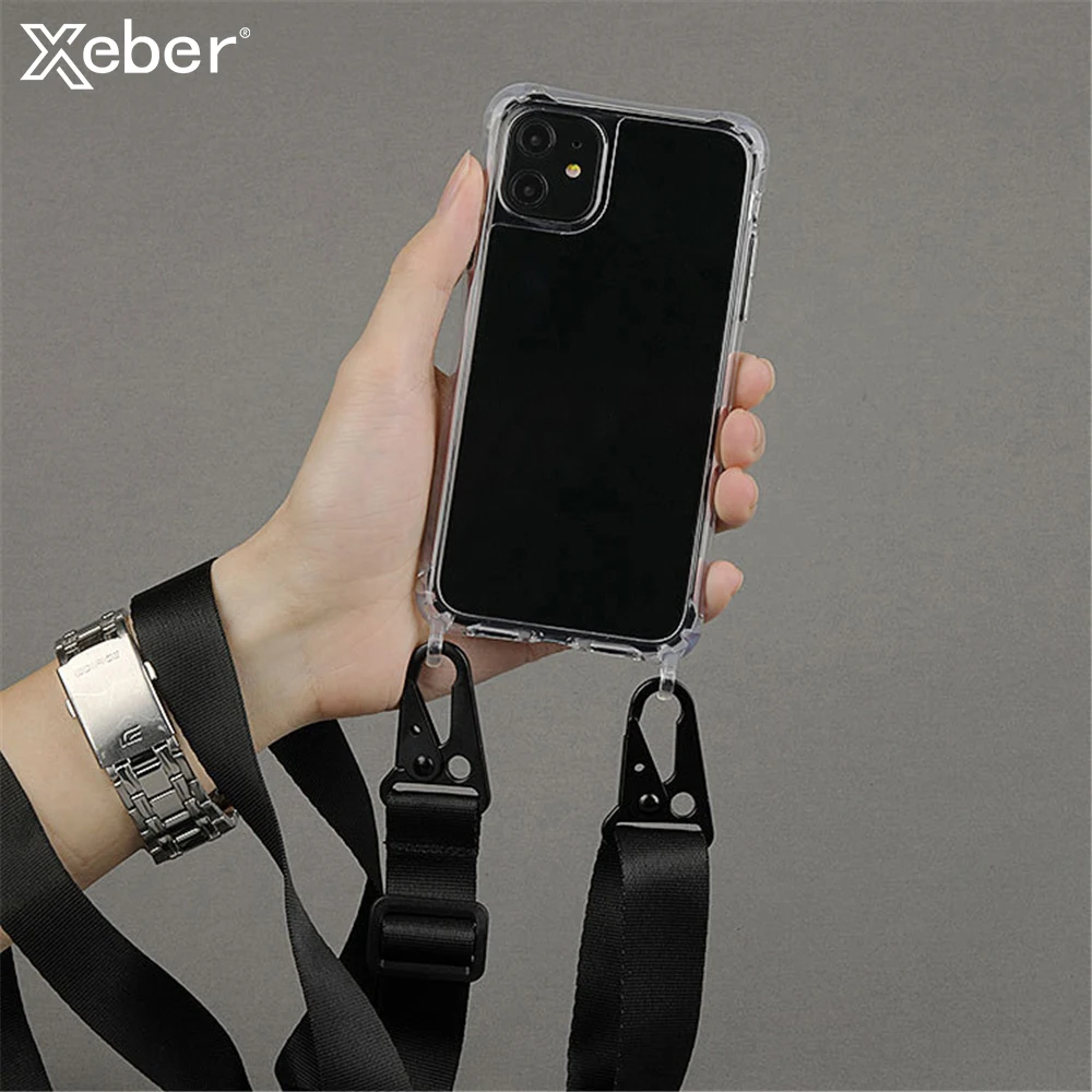 Luxury Transparent Crossbody Necklace With Lanyards Phone Case For iPhone 16 15 Pro Max 14 13 12 11 XR X 8 Plus Shockproof Cover