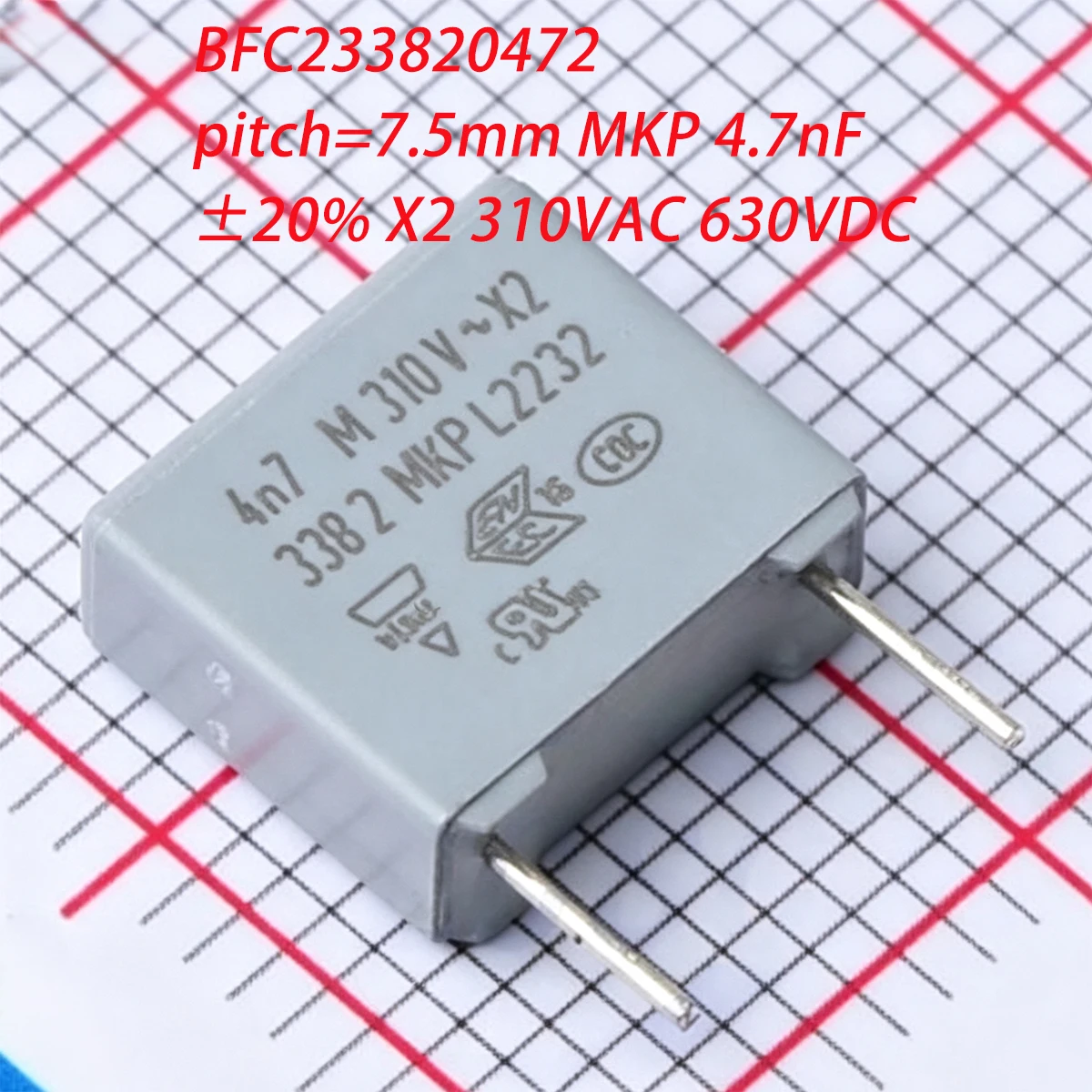 10PCS BFC233820472 310VAC X2 ±20% 4n7 4.7nF 630VDC MKP pitch=7.5mm 0.0047uF 4700pF NEW Original 472K Suppression Film Capacitors