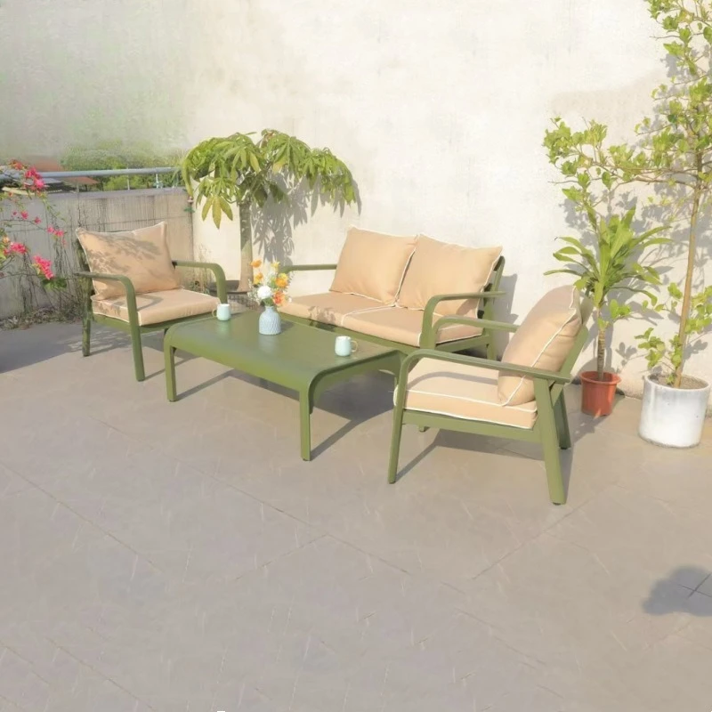 Outdoor sofa single chair coffee table outdoor sunscreen leisure garden courtyard community cafe aluminum art table and chairs